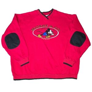 Vtg 90's Disney Womens Sz XL Mickey Mouse Elbow Patch Sweatshirt Red Embroidered